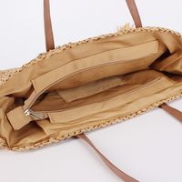 Women's Large Paper String Solid Color Streetwear Tassel Weave Zipper Straw Bag main image 4