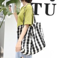 Women's Large Canvas Plaid Classic Style Open Canvas Bag main image 1