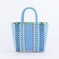 Women's Large Plastic Color Block Beach Classic Style Open Straw Bag sku image 3