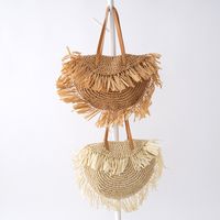 Women's Large Straw Solid Color Vacation Beach Weave Semicircle Zipper Straw Bag main image 6
