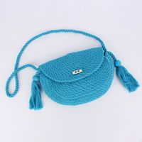 Women's Small Cotton Solid Color Basic Classic Style Tassel Weave Dumpling Shape Lock Clasp Crossbody Bag sku image 4