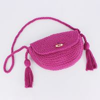 Women's Small Cotton Solid Color Basic Classic Style Tassel Weave Dumpling Shape Lock Clasp Crossbody Bag sku image 6
