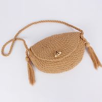Women's Small Cotton Solid Color Basic Classic Style Tassel Weave Dumpling Shape Lock Clasp Crossbody Bag sku image 5