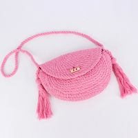 Women's Small Cotton Solid Color Basic Classic Style Tassel Weave Dumpling Shape Lock Clasp Crossbody Bag sku image 1