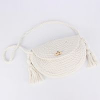 Women's Small Cotton Solid Color Basic Classic Style Tassel Weave Dumpling Shape Lock Clasp Crossbody Bag sku image 9
