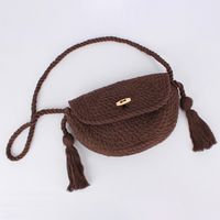 Women's Small Cotton Solid Color Basic Classic Style Tassel Weave Dumpling Shape Lock Clasp Crossbody Bag sku image 7