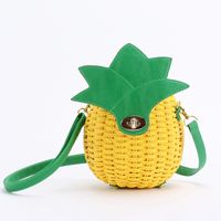 Women's Small Paper String Pineapple Cute Weave Round Lock Clasp Beach Bag sku image 1
