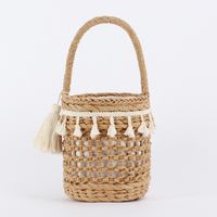 Women's Medium Paper String Solid Color Vacation Beach String Straw Bag sku image 1