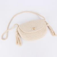 Women's Small Cotton Solid Color Basic Classic Style Tassel Weave Dumpling Shape Lock Clasp Crossbody Bag sku image 10