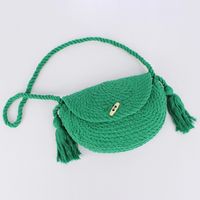 Women's Small Cotton Solid Color Basic Classic Style Tassel Weave Dumpling Shape Lock Clasp Crossbody Bag sku image 8