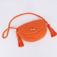 Women's Small Cotton Solid Color Basic Classic Style Tassel Weave Dumpling Shape Lock Clasp Crossbody Bag sku image 3
