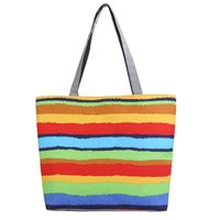 Women's Medium Canvas Rainbow Basic Classic Style Zipper Canvas Bag main image 1