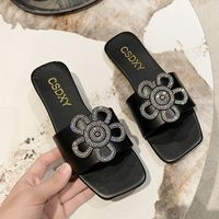 Women's Casual Vacation Solid Color Rhinestone Square Toe Slides Slippers main image 2