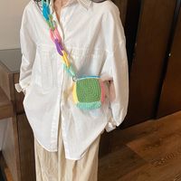 Women's Small Knit Color Block Cute Zipper Crossbody Bag main image 1