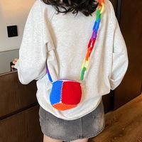 Women's Small Knit Color Block Cute Zipper Crossbody Bag main image 5