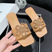 Women's Casual Vacation Solid Color Rhinestone Square Toe Slides Slippers sku image 17