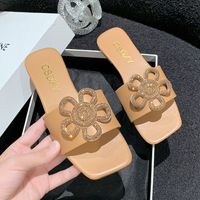 Women's Casual Vacation Solid Color Rhinestone Square Toe Slides Slippers sku image 20