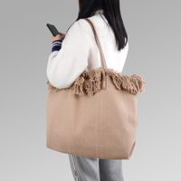 Women's Medium Canvas Solid Color Basic Classic Style Tassel Magnetic Buckle Tote Bag main image 5