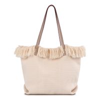 Women's Medium Canvas Solid Color Basic Classic Style Tassel Magnetic Buckle Tote Bag sku image 1