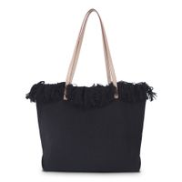 Women's Medium Canvas Solid Color Basic Classic Style Tassel Magnetic Buckle Tote Bag sku image 3