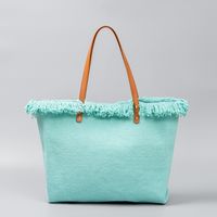 Women's Medium Canvas Solid Color Basic Classic Style Tassel Magnetic Buckle Tote Bag sku image 4