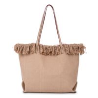 Women's Medium Canvas Solid Color Basic Classic Style Tassel Magnetic Buckle Tote Bag sku image 2