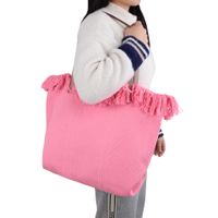 Women's Medium Canvas Solid Color Basic Classic Style Tassel Magnetic Buckle Tote Bag main image 4