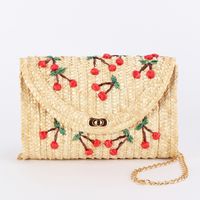 Women's Cherry Straw Weave Lock Clasp Wallets sku image 1