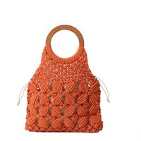Women's Medium Fabric Solid Color Basic Classic Style Weave Hollow Open Straw Bag sku image 2