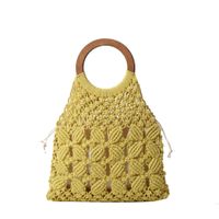Women's Medium Fabric Solid Color Basic Classic Style Weave Hollow Open Straw Bag sku image 4