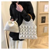 Femmes Moyen En Tissu Couleur Unie De Base Style Classique Tisser Creux Ouvert Sac De Paille main image 5