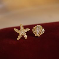 Copper Elegant Starfish Shell Zircon Ear Studs sku image 1