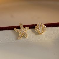 Copper Elegant Starfish Shell Zircon Ear Studs main image 1