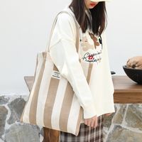 Mujeres Grande Lienzo Raya Estilo Preppy Estilo Clásico Abierto Bolsa De Lona main image 1