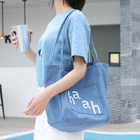 Mujeres Medio Lienzo Letra Estilo Preppy Estilo Clásico Abierto Bolsa De Lona sku image 2