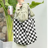 Women's Large Canvas Plaid Basic Classic Style Open Canvas Bag main image 1