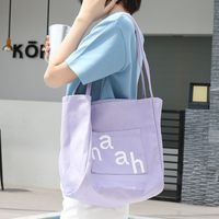 Women's Medium Canvas Letter Preppy Style Classic Style Open Canvas Bag sku image 1