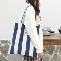 Mujeres Grande Lienzo Raya Estilo Preppy Estilo Clásico Abierto Bolsa De Lona main image 4