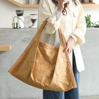 Women's Large Kraft Paper Solid Color Streetwear Square Magnetic Buckle Shoulder Bag main image 5