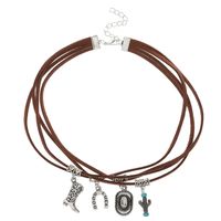 Wholesale Jewelry Hip-Hop Retro Color Block Alloy Leather Rope Plating Layered Necklaces sku image 2