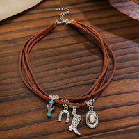 Wholesale Jewelry Hip-Hop Retro Color Block Alloy Leather Rope Plating Layered Necklaces main image 4