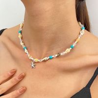 Wholesale Jewelry Retro Classic Style Starfish Shell Arylic Alloy Beaded Necklace sku image 12