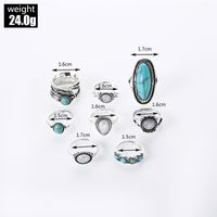 Exaggerated Ethnic Style Cool Style Leaf Round Snake Alloy Plating Inlay Turquoise Women's Rings main image 5