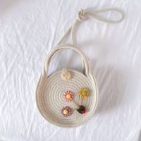 Women's Medium Cotton And Linen Flower Vacation Lock Clasp Circle Bag main image 5