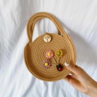 Women's Medium Cotton And Linen Flower Vacation Lock Clasp Circle Bag main image 2