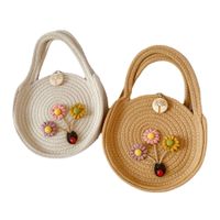 Women's Medium Cotton And Linen Flower Vacation Lock Clasp Circle Bag main image 4