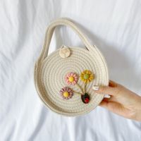 Women's Medium Cotton And Linen Flower Vacation Lock Clasp Circle Bag sku image 2