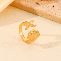 Elegant Vacation Beach Starfish Shell 304 Stainless Steel 18K Gold Plated Open Rings In Bulk main image 4