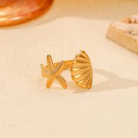 Elegant Vacation Beach Starfish Shell 304 Stainless Steel 18K Gold Plated Open Rings In Bulk main image 3