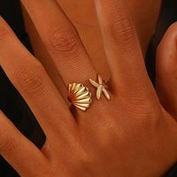 Elegant Vacation Beach Starfish Shell 304 Stainless Steel 18K Gold Plated Open Rings In Bulk main image 1